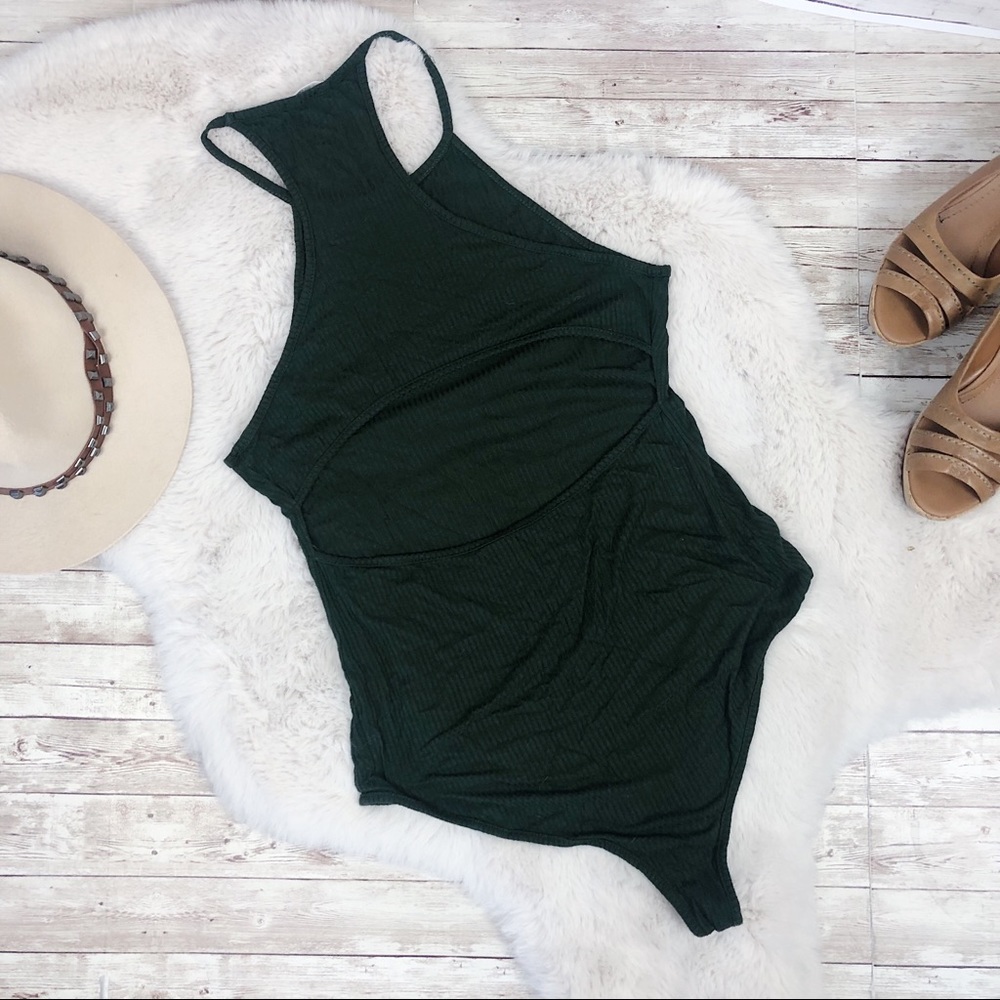 G Mini Green Ribbed Open Back Bodysuit M - Picture 4 of 5